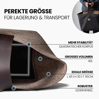 Cesta Per Caminetto E Riordino Highsam Cesta Porta Legna, XL Porta Legna Per Interni Con Manici, Pieghevole Borsa In Feltro Per Camino, Legna Da Ardere, Giocattoli, Vestiti (45 X 32 X 40cm,1