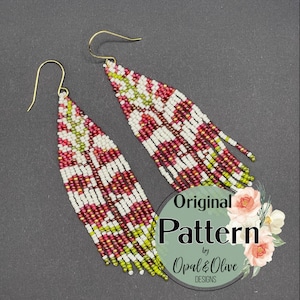 Elizabeth beaded fringe Fireweed earrings pattern by Opal and Olive Designs