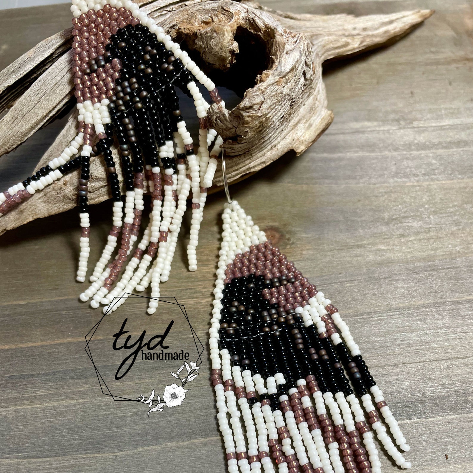 Raven Beaded Fringe Earrings Etsy