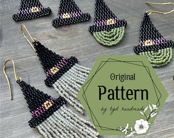 Ramona seed bead earrings pattern, witch&#39;s hat 3 designs