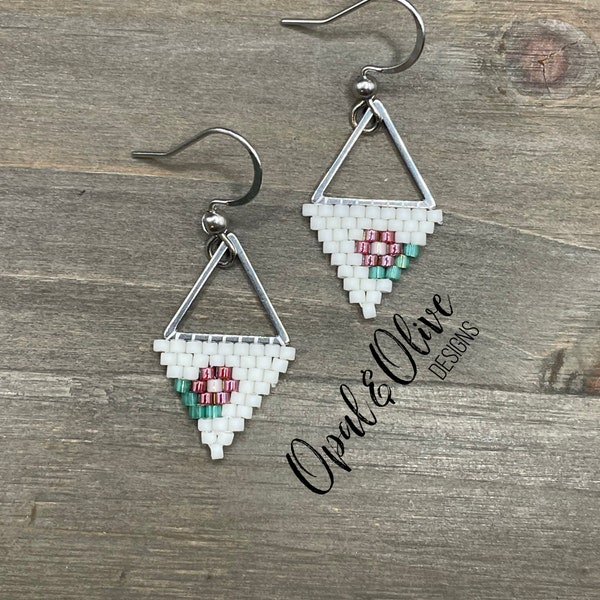 Sami hand beaded earrings minimalist floral earrings