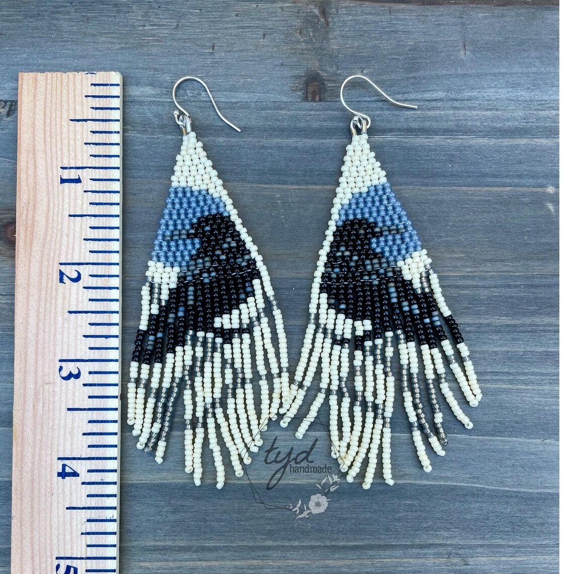 Raven Beaded Fringe Earrings Etsy