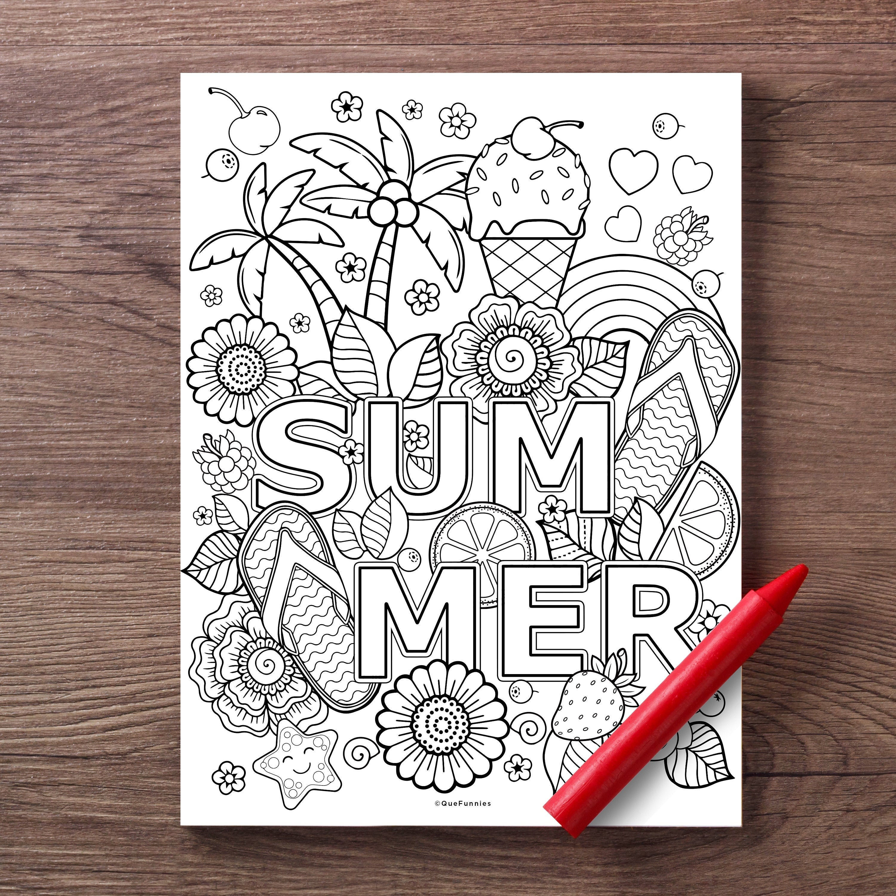 summer fun coloring page insta digital download kids etsy