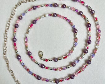 PERLENGÜRTEL | Y2K Handgemachte Rosa und Lila Statement Taille Kette, Wrap Halskette