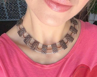 Dreischichtig Messing Statement Choker, kolumbianischer Schmuck
