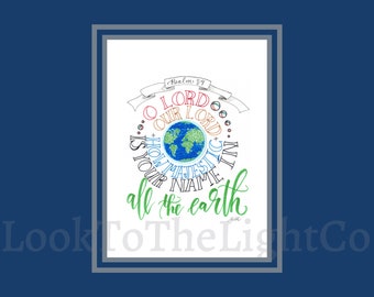 O Lord Our Lord Digital Download, Printable Christian Word Art PNG, Psalm 8:9, Colorful Artwork, Bible Verse, Scripture Wall Art, Jesus