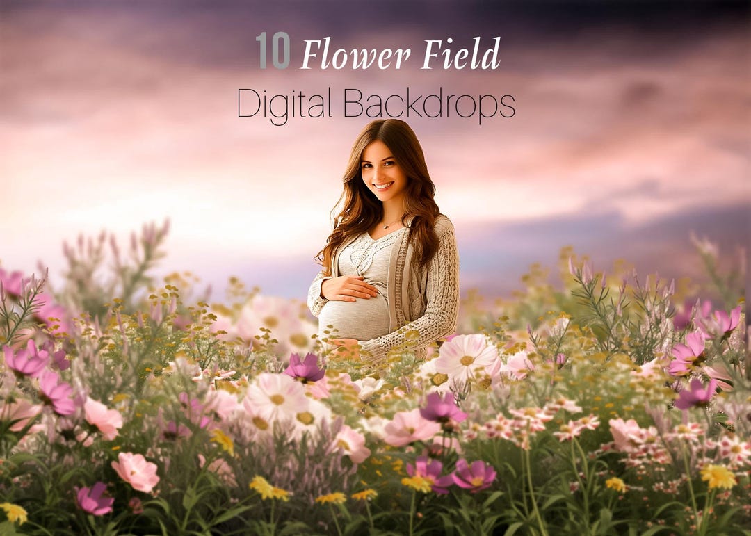 10 Flower Field Digital Backdrops, Digital Spring Background, Floral ...