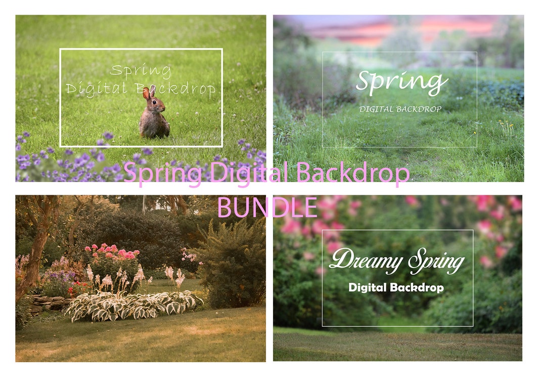 Digital Spring Backdrop 4 Pack, Floral Scenery Backgrounds, Jpegs ...