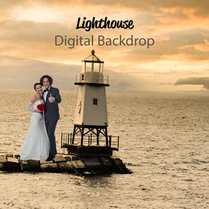 Romantic Lighthouse Coastal Digital Backdrop, Coastal Portrait Background for Wedding, Family & Couple Photography, Digital Download