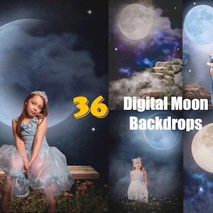 36 Lunar digital backdrops, Crescent moon background, Starry night digital backdrop, Celestial moon digital background, Fine art textures.