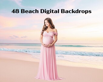 48 Beach Digital Backdrops, Coastal Photography Background, Artistic Background, Sunset Beach Backdrop, Minimal Beach Scene, Zoom Background