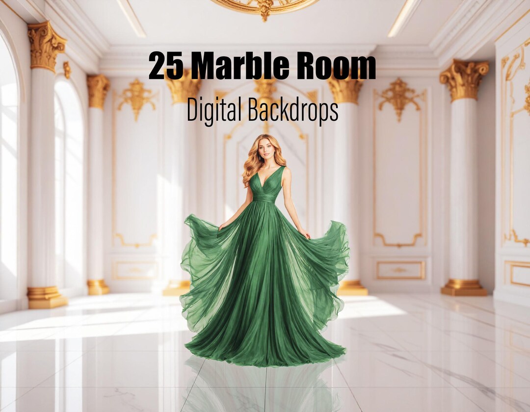 25 White Marble Room With Gold Embellishments Digital Backdrops, Luxury ...
