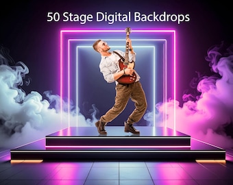 50 Neon Stage Digital Backdrops, Editorial Theater Stage Digital Backdrops, Dramatic Performance Background, Recital Background, Photo Prop