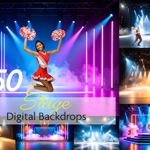 50 Stage with smoke digital backdrops, Neon stage backgrounds, Senior Photo, Portrait photo, Fine art textures, Stage digital backgrounds.