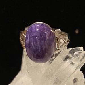 Rare Genuine Charoite Crystal Ring from Russia, Charoite Ring with Adjustable Band, Past Lives, Spiritual Growth, Universal Love, Violet Ray