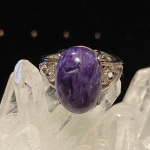 Russian Charoite Ring with Adjustable Band, Natural Oval Charoite Ring,Charoite Gemstone Ring,Healing Gemstone,Past Lives,Unconditional Love