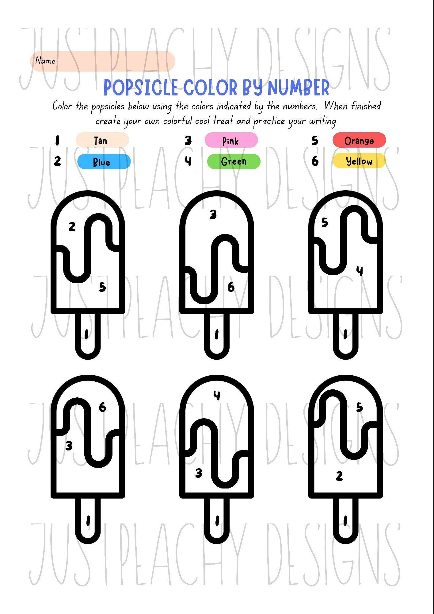 Popsicle Color by Numbers Digital Download Etsy UK