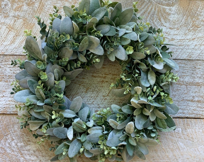 Year Round Lambs Ear Eucalyptus Wreath, Farmhouse Wreath, Lambs Ear