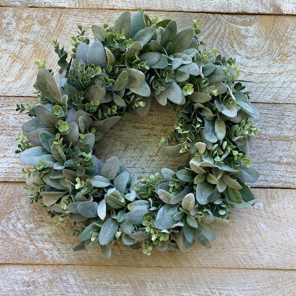 Year Round Lambs Ear Eucalyptus Wreath, Farmhouse Wreath, Lambs Ear Wreath for Front Door