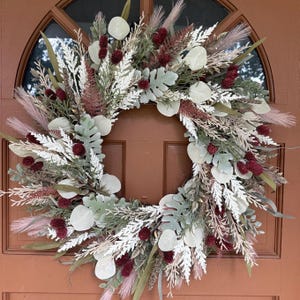 Rustic Fall Wreath for front door with Mauve and dusty pink tones, Boho wreath, Cottagecore wreath, Autumn wreath, neutral wreath