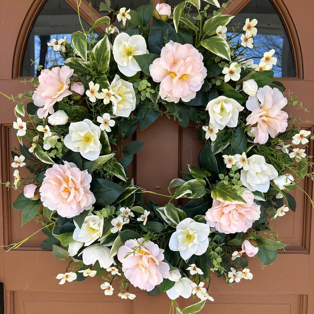 Blush Pink and White Floral Wreath for Front Door, Spring Wreath ...