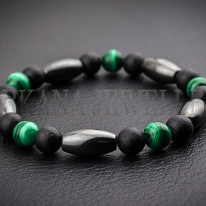 Malachite and lux Hematite Bracelet, Men&#39;s Bracelet, Bead Bracelet Men, Stone Bracelet, Lava bracelet Men&#39;s Beaded Bracelet
