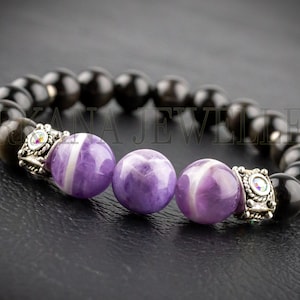 Men&#39;s Bracelet Amethyst Bracelet Amethyst Sterling Silver Bracelet Purple Gemstone Bracelet for Men Women Tiger&#39;s eye Men&#39;s jewelery 12 mm