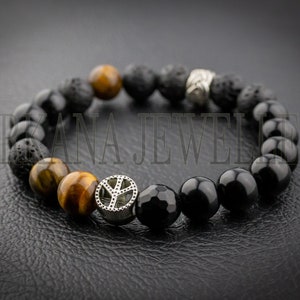 Mens bracelet wits tiger eye,black tourmaline bracelet,Tiger eye bracelet bead,Black lava bracelet,Mens bead bracelet,10 mm Bead bracelet