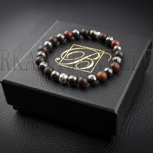 Men&#39;s Stress Relief Bracelet, Men&#39;s Beaded Bracelet, Men&#39;s Good Fortune Armband, Men Yoga Healing Zen, Men Mala Bracelet,Red Black Wood
