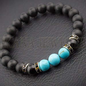 Unique Turquoise and super Lava stone beaded bracelet , Healingbracelet, handmade bracelet, unique Christmas gift for men