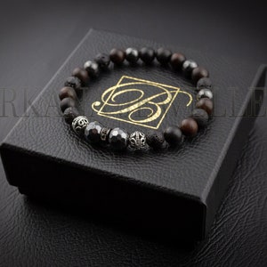 Men&#39;s Beaded Bracelet - 8mm Ebony Wood Beaded Bracelet with Faceted  Hematite Black Lava bracelet, Gemstone Beaded Stretch Bracelet Red wood