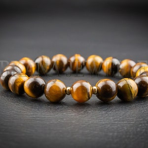 Tiger Eye Bracelet,Tiger Eye Gemstone 10mm Beads,Elastic Bracelet,Man,Woman,Mens Beaded Bracelet,Tiger Eye Gemstone Bracelet,Surfer Jewelry
