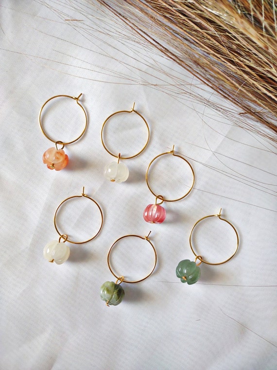 Set of 6 Glass Pumpkin Wine Glass Charms