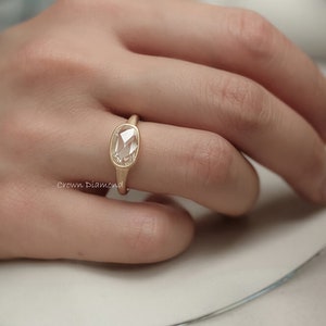 Rose Cut Diamond Ring - Oval Rose Cut Moissanite Ring - Bezel Set Oval Rose Cut Engagement Ring - 14k Yellow Gold Ring- Wedding Gift For Her