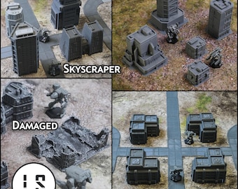 Urban Downtown Building Sets, 6mm Scale, Plastic, 3D Printed, for Miniature Wargaming.