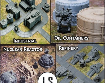 Industrial Complex Sets | 6mm / 1:265 Scale, Grey Plastic, used for Mini Wargaming.