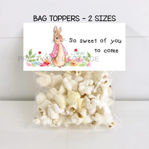 Flopsy Rabbit Bag Toppers, leuk dat je nog komt, babyshower, verjaardag, feestartikelen, bloementuin, snel en gemakkelijk, 2 maten: 4 x 3 en 5 x 4 inch