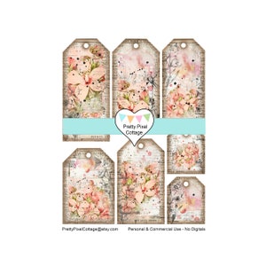 Etiquetas florais laranja e rosa, estilo vintage, 7 etiquetas, vários tamanhos, etiquetas para presente, para impressão, download digital, uso pessoal e comercial