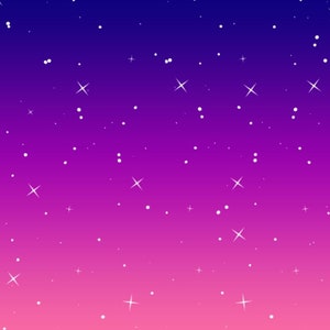 May include: A gradient background with a dark blue at the top fading to pink at the bottom. The background is covered with small white stars.
