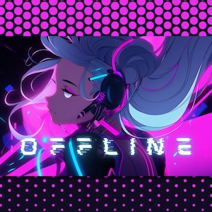 Pacchetto sovrapposizioni Twitch Cyberpunk - Sovrapposizioni Twitch anime - Sfondo del desktop - Banner Twitch anime - Sovrapposizioni Twitch blu e rosa - Cyber