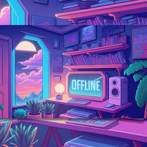 Twitch Offline Banner, Twitch Profile Banner, and Desktop Wallpaper | Lofi Space Scene, twitch background, lofi twitch banner, twitch