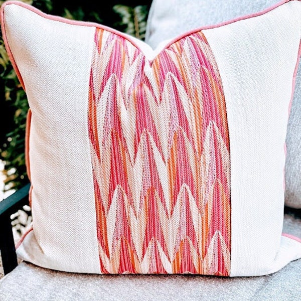 Perennials Sea Salt and Schumacher Verdant Pink and Orange - Upholstery Fabric-Designer- Decorative Pillow Cover- Outdoor Indoor- 13x19