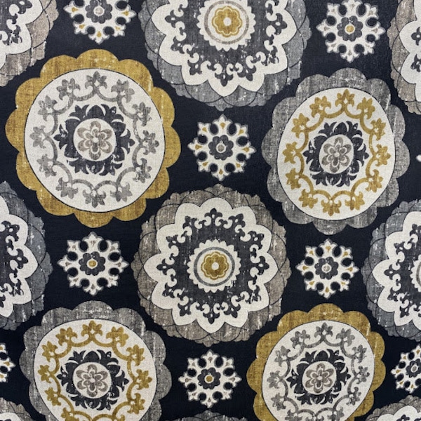 6 yards- Mill Creek- Isma- Raymond Waites- Fabric By the Yard- Black- Grey- Mustard