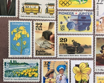 Unique Vintage Postage Stamps. Grab Bag of Ten (10) Yellow