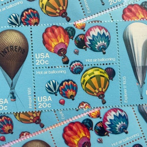 20 sellos de 20 céntimos en globo aerostático. Cinco Bloques de Cuatro. Globos. Envío de cumpleaños/boda. Sellos MNH sin usar.