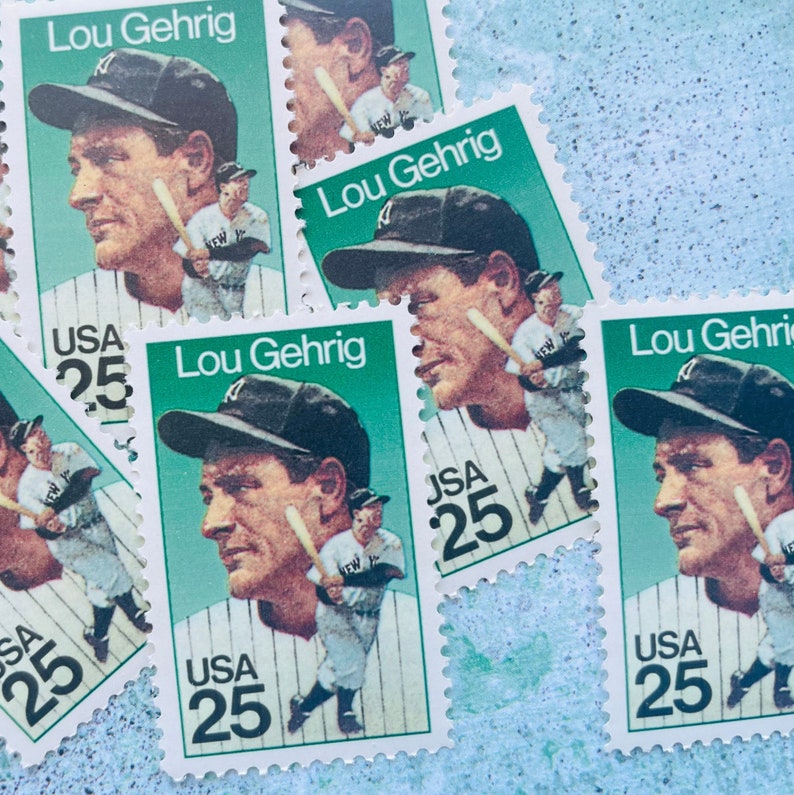 5 Lou Gehrig 25 Cent Vintage Postage Stamps. Baseball. New Etsy