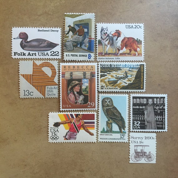 Unique Vintage Postage Stamps. Grab Bag of Ten (10) Brown
