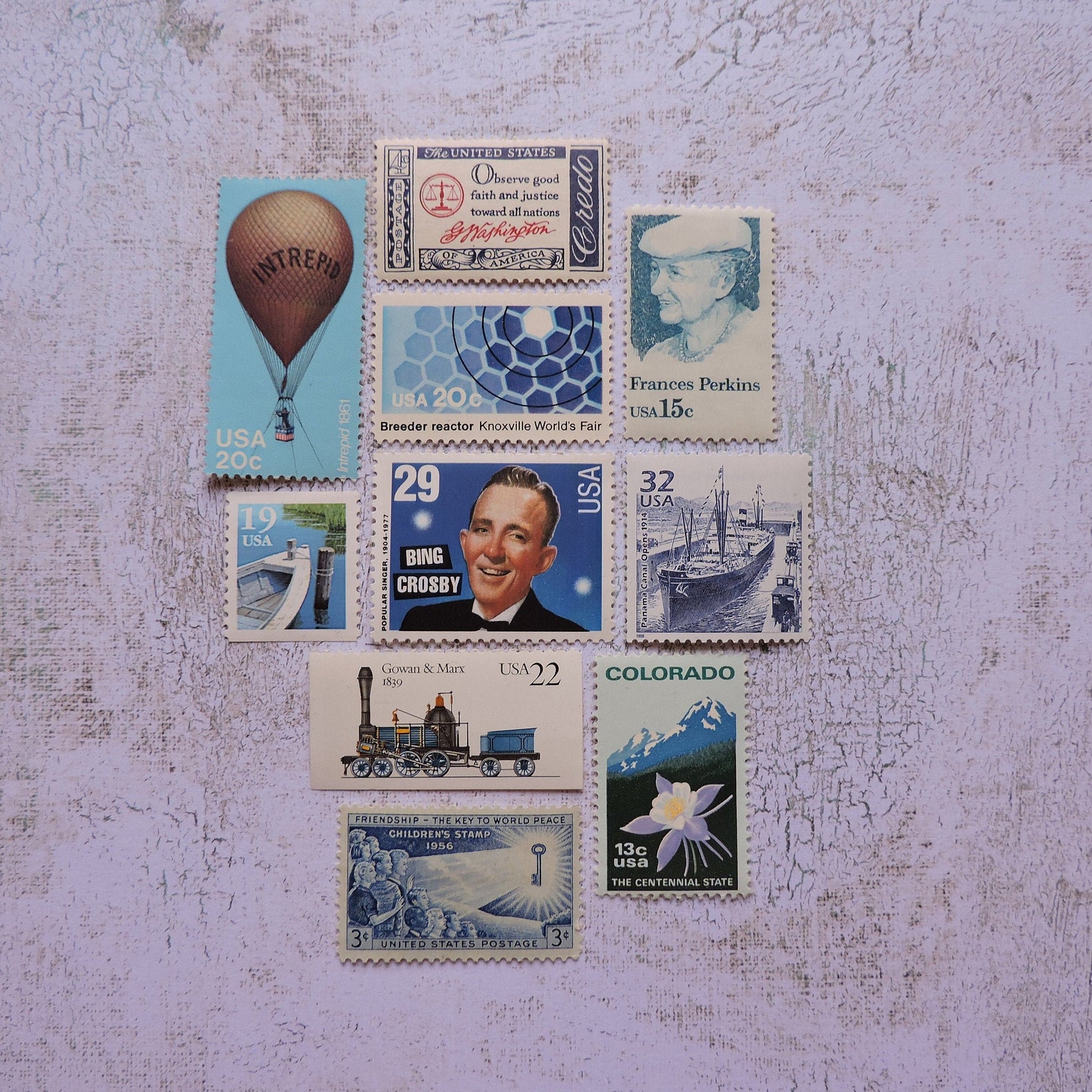 Unique Vintage Postage Stamps. Grab Bag of Ten 10 Blue Etsy
