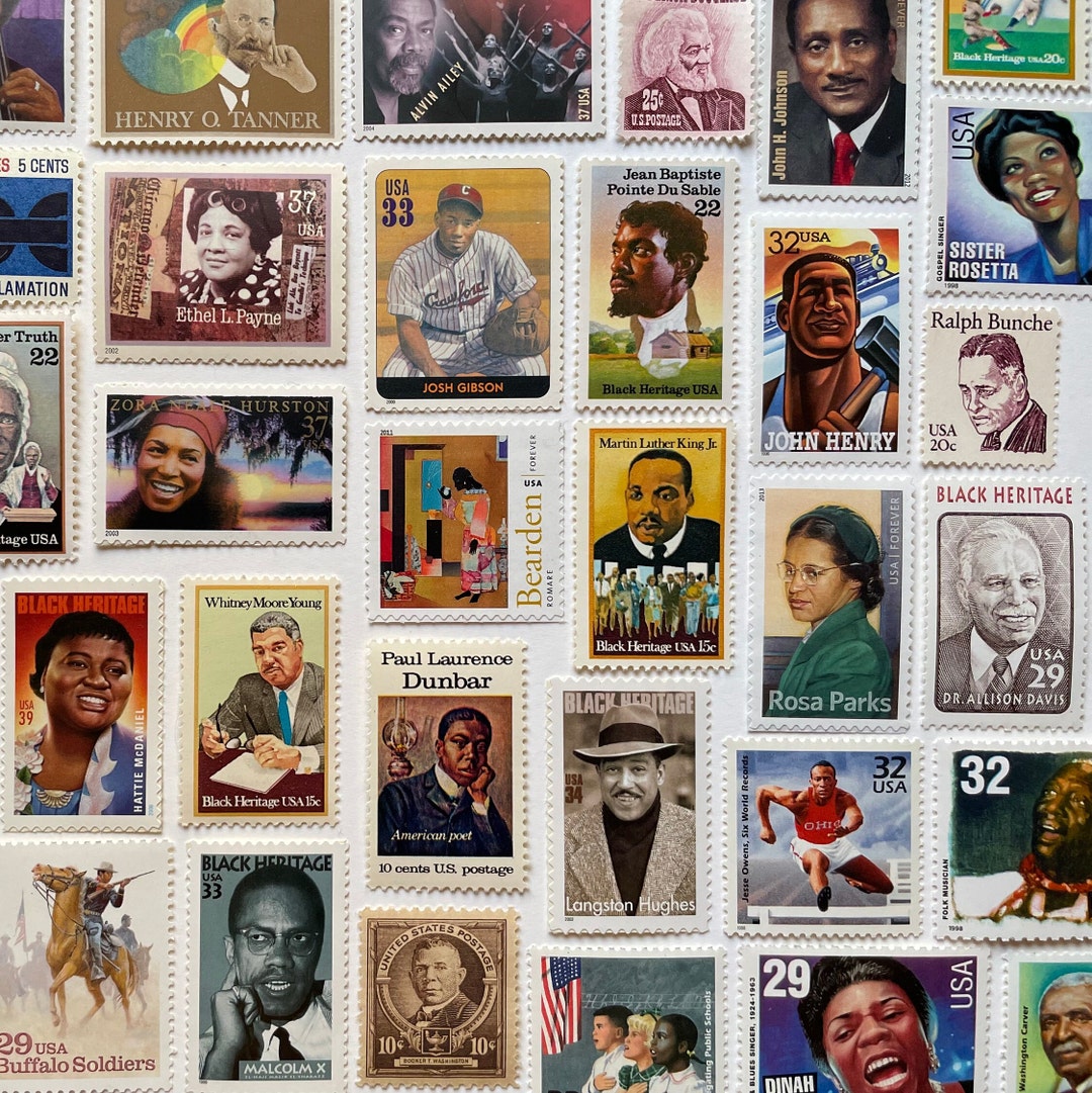 68 cents . Black Vintage Postage Stamp Variety Pack . Set of 5 Marketplace  Postage Stamps by undefined