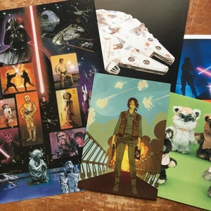 15 cartes postales et timbres Star Wars. Frais de port vintage. Après la traversée. Timbres MNH inutilisés. Cartes postales anciennes.